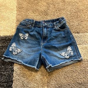 Place Girl's Denim Jean Shorts with Butterflies. Size 14.